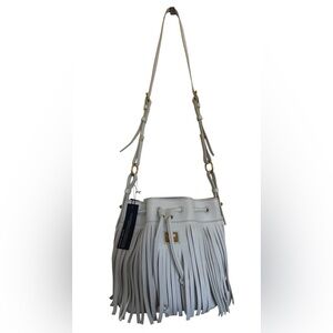 Dooney & Bourke Rare Krista Fringe Drawstring Bucket Bag White Boho NWT